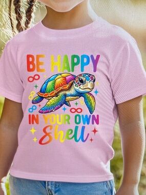 Autism Awareness T-shirt Youth Size Medium Children Pink Be Happy Turtle Shell